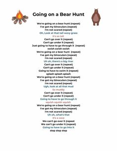 an animal poem with the words'going on a bear hunt'written below it