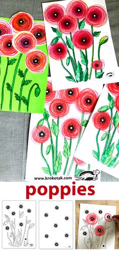 poppy art project for kids with pictures and text overlay that says poppys on it