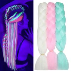 PRICES MAY VARY. 【Glow in the Dark Braiding Hair Extensions Material】:100% Kanekalon Jumbo Braiding Hair Extensions,Glow in the Dark Braiding Hair Extensions,Normal in Daytime, Glow in the Darkness. 【Colorful Braiding Hair Extensions Details】:100g/pcs,24inch Fold for Medium Hair,48inch Unfold for Long Hair,2-4 Pack for Rave Braids,Festival Braids,6-8 pcs for Full Head According to Your Need. 【Colored Kanekalon Jumbo Braiding Hair Good Quality】:Soft As Human Hair,Silky,Lightweight,Comfortable to Wear, No Shedding,No Itchy, No Tangle,No Fade and Durable,Harmless,Perfect Gifts Choice. 【Colored Hair Extensions for Braiding Easy to Use】:Light Yaki Texture, Easy to Braid,Easy Install,You Can Make Rave Braids, Festival Braids,Box Braids,Crochet Braids, Dreadlocks,Passion Twists etc. 【Glowing Brai Braid In Extensions, Rave Hair Extensions, Braids Festival, Glow In The Dark Hair, Rave Braids, Braids Dreadlocks, Braid Hair Extensions, Kanekalon Jumbo Braid, Festival Braids