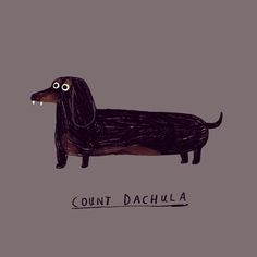 a drawing of a dachshund with its mouth open