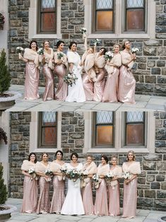 the bride and her bridal party posing for pictures