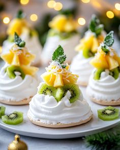 small desserts with kiwi slices and pineapple on top