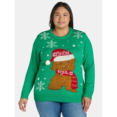 Seasons greetings! Youre covered during the most wonderful time of the year with this What's Next Christmas Sweater featuring a fun, delightful holiday-inspired design. This crewneck Christmas sweater is crafted in acrylic to help you stay comfortable and cozy during the festivities. Wear it to the office party, family gatherings and even Christmas in July. Merry Christmas! Size: 2X.  Color: Green.  Gender: female.  Age Group: adult. Plus Size Christmas, Pocket Cardigan, Green Brands, Wonderful Time Of The Year, Office Party, Plus Size Sweaters, Holiday Sweater, Christmas In July, Family Gatherings