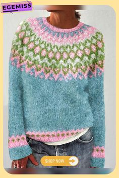 Comfortable and Stylish Winter Sweater Cozy Sweater, Geometry, Green, Blue