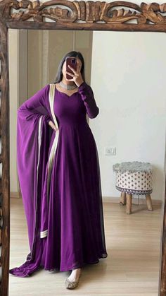 Purple Anarkali, Gown With Dupatta, Long Gown Design, Lehenga Designs Simple, Anarkali Dress Pattern, Indian Dresses Traditional, Gown Pattern, Designer Dresses Casual