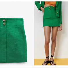 Brand New With Tags. Green Mini Skirt For Fall, Spring High Waist Green Skirt, Green High Waist Skirt For Spring, High Waist Green Skirt For Spring, Elegant Green Mini Bottoms, Fall Green Mini Skirt For Work, Elegant Green Mini Skirt For Fall, Elegant Green Mini Length Bottoms, Green Mini Skirt For Workwear