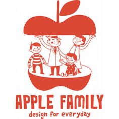 an apple family logo is shown with children in the center and on top of it