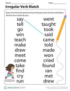 Past Form Of Verbs Worksheet, Past Verbs Worksheets, Irregular Past Tense Verbs Worksheet, Irregular Verbs Worksheet, Irregular Verbs List, Worksheet 3rd Grade, Match Worksheet, Past Tense Worksheet, Teaching Verbs