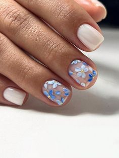 Nails | Stylish Nails | Trendy Nails Ideas | Cute Nails Design | Nails Acrylic | Basic Baddie Nails #Nails #nailsideas Gel Blue Nails Short, Forget Me Not Nails Blue Flowers, Flowery Short Nails, Summer Holiday Short Nails, Holiday Nails Summer Acrylic Blue, Birthday Nails Gel Short, Nail Art Designs Natural Nails, Forget Me Not Nail Art, Short Nail Inspo Summer 2024 Square