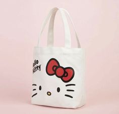 Hello Kitty canvas small tote bag cartoon Sanrio cute fun cream white shopping. Sanrio Tote Bag, Hello Kitty Canvas, Sanrio Tote, Hello Kitty Tote Bag, Handpainted Tote, Hello Kitty School, Anime Tote Bag, Handpainted Tote Bags, Totes Ideas