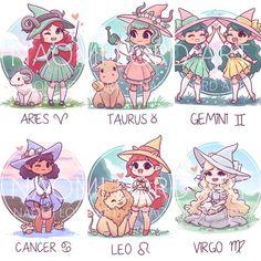 cartoon characters with zodiac signs on them