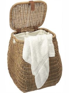 Stowe away all that dirty laundry in this intricately woven wicker hamper till you have a full load ready for the laundry. Your delicates will be protected by the cotton canvas liner inside this laundry basket. Whether placed in your bathroom, bedroom or used as a storage basket for your kids' toys, it will never look out of place. 20.75 inches wide x 17.25 inches deep x 22.75 inches tall. Holds up to two loads of laundry. Supplied with cotton canvas liner (machine washable). Basket hand woven f Woven Hamper, Wicker Laundry Hamper, Laundry Hamper With Lid, Wicker Hamper, Clothes Hamper, Wicker Decor, White Wicker, Laundry Hamper, Wicker Furniture