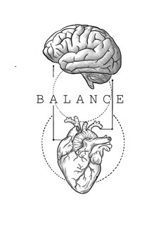 the human heart and brain are labeled in black and white, with an arrow pointing to it