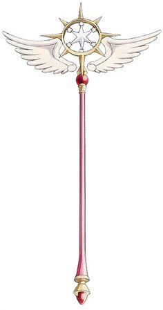 a pink pole with angel wings and a star on it's top, in front of a white background