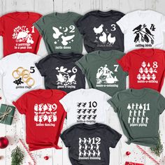 Experience the magic of the holiday season with our 12 Days of Christmas Family Group Matching Holiday Shirt. This Custom Christmas Party Tee brings a touch of whimsy and togetherness to your festivities. Each member of your group can wear a different day from the iconic song, creating a delightful ensemble that showcases your family's unique bond. Crafted with care, Funny Christmas Group Shirt combines comfort and style for a memorable holiday celebration. Whether it's a cherished tradition or a new addition to your holiday repertoire, this tee is sure to become a treasured keepsake. Make your Christmas gatherings even merrier with this fun and festive Twelve Days Of Xmas Shirt. You can find other sizes of this shirt in the links below. By clicking on the link, you can go to the blank shi 12 Days Of Christmas Shirts, Cameo Crafts, Group Matching, Christmas Gathering, Group Shirts, Xmas Shirts, Holiday Shirt, Christmas Family, 12 Days Of Christmas