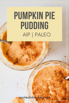 pumpkin pie pudding in glass bowls with cinnamon on top and the title overlay reads pumpkin pie pudding