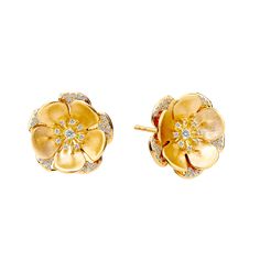 Jardin Diamond Flower Studs Gold Flower-shaped Earrings, Gold Flower-shaped Cluster Earrings With Prong Setting, Gold Flower-shaped Fine Earrings, Luxury Yellow Gold Flower-shaped Earrings, Luxury Gold Diamond Flower-shaped Earrings, Camellia Flower, Gold Champagne, Flower Stud Earrings, Flower Stud