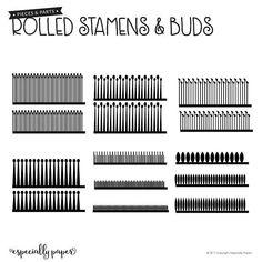 the different types of pickets and fences are shown in black on a white background