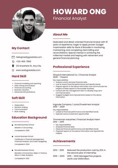 a professional resume template with red accents and a black border on the bottom right corner