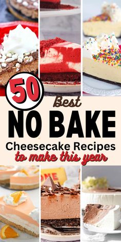 the cover of 50 best no bake cheesecake recipes to make this year,