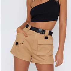 High Waisted Cargo Shorts (Never Worn) Summer Bottoms With Cargo Pockets, Summer Khaki Cargo Shorts With Belt Loops, Summer Cargo Style Shorts, Summer Cargo Style Short Pants, Khaki Cargo Shorts With Belt Loops For Summer, Summer Khaki Shorts With Belt Loops, High Waist Summer Cargo Bottoms, High Waist Cargo Bottoms For Summer, High Waist Summer Cargo Shorts