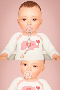 two baby dolls with pacifiers in their mouths, one is pink and the other is white