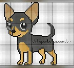 a black and brown dog is shown in the cross stitch pattern on a white background