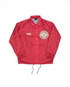 Warehouse & Co. - Lot 2170 - Coach Jacket Morris Hills - Red This one hits us right in the nostalgia feels. We couldn't get over this beautiful red color and how it pairs with all of the cream patchwork throughout. We normally skip the patches because they just don't resonate as well with us as the basics...but this was the exception to the rule. These accents are perfect. That's all there is to it. And the Murph name tag has us falling in love even more. Coaches jackets are an American icon wit Red Vintage Jacket, Coach Jacket Design, Coaches Jacket, Red Coach Jacket, Vintage Red Track Jacket For Winter, Retro Red Sports Outerwear, Custom Woven Labels, Shawl Sweater, American Icons