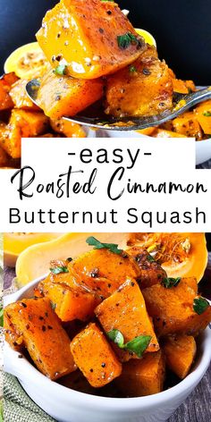 easy roasted cinnamon butternut squash in a white bowl