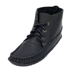 After many requests, we are now carrying black in this popular men's ankle high moccasin boots, which also come in a beautiful California Tan color. The men's authentic Native American made moccasins are crafted in Canada from genuine cow hide leather in a rich black color. They are 5 1/2" tall from the ground up and reach just above the ankle. They have raw hide laces all the way up so you can tighten them to the best most comfortable fit. These men's aboriginal style moccasins boots have a dur Mens Moccasins Boots, Mens Leather Moccasins, Moccasins Boots, Handmade For Sale, Black Moccasins, Warm Winter Boots, Casual Ankle Boots, Moccasins Mens, Moccasin Boots