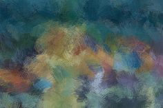 an abstract painting with blue, yellow and green colors