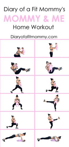 a woman doing different exercises for her baby's body and chest, with the words diary