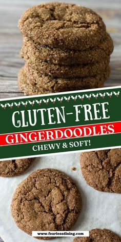 gluten - free gingerrodies chewy and soft cookies are stacked on top of each other