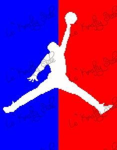 an image of a basketball player jumping up in the air on a red and blue background