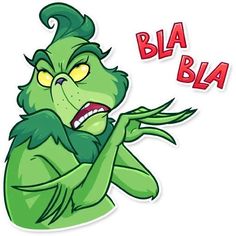 an image of a cartoon character with the words bla bla in red and green