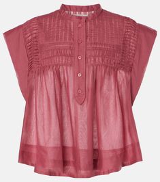 Leaza pleated cotton voile top in pink - Marant Etoile | Mytheresa Styling Tops, Outfitters Clothes, Romantic Blouses, Urban Outfitters Clothes, Western Tops, Tops And Blouses