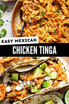 mexican chicken tinga with limes and cilantro on the side