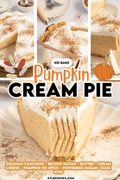 there is a collage of pumpkin cream pies