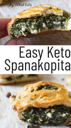 an easy keto spinach and cheese appetizer with text overlay that reads easy keto spanakopita