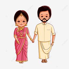 South Indian Bride Drawing, Cartoon Bride And Groom Indian, South Indian Bride Illustration, South Indian Caricature, South Indian Wedding Caricature, Indian Wedding Cartoon