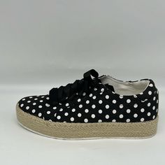 Kenneth Cole New York Kamspadrille Black And White Polka Dot Platform Sneaker 7m Nwob - New Without Box. Evidence Of Try On Wear But No Outside Wear. Please Review Pictures. No Box. 1 Inch Platform Espadrille Style Jute Wrapped Base Cushioned Heel White Polka Dots On Black Canvas Black Ribbon Shoelaces Gold Tone Accent On Heel Flat Sole Smoke Free Pet Free Home Ribbon Shoelaces, On Black Canvas, Polka Dot Shoes, New York Black And White, Espadrilles Style, Platform Espadrilles, Platform Sneaker, Black Ribbon, Black Canvas