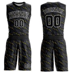 Custom Black Gold-White Round Neck Sublimation Basketball Suit Jersey Black Sleeveless Top With Sublimation Print, Black Basketball Sublimation Design With Graphic Print, Black Sublimation Design With Team Name For Basketball, Black Sleeveless Team Spirit Jersey, Black Sleeveless Jersey For Team Spirit, Black Sleeveless Basketball Jersey, Black Team Logo Jersey For Basketball, Black Basketball Jersey With Team Logo, Black Basketball Jersey With Letter Print