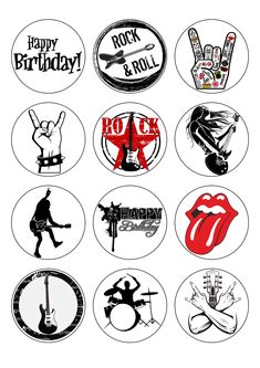 the rolling stones stickers are arranged in different shapes and sizes, including one that says rock and roll