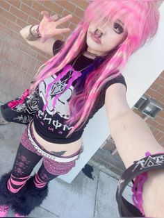 #emo #scene #alternative #emostyle #scenehair #tumblr #2014 #2000s #y2k #alt #alternativefashion Alternative Halloween Costume Ideas, Hot Pink Scene Hair, Scean Girls Outfits, Emo Girl Outfits 2000s, Black Scene Girl, Scene Queen Aesthetic, 2000 Scene, Pink Scene Hair