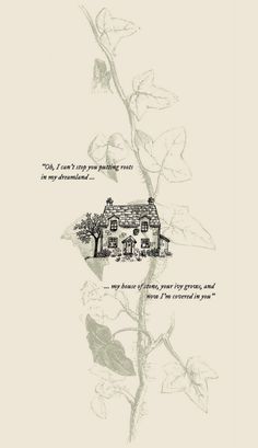 a drawing of a house on top of a leafy branch with the words i love you