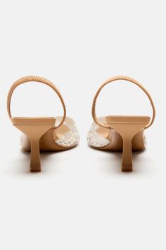 PEARL HEELED SLINGBACKS - Beige | ZARA United States Slingback Heels, Slingbacks, Slingback Heel, Zara United States, Back Strap, Heel Height, Zara, United States, Elastic