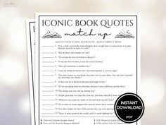 an image of a printable book quotes match up game for adults and children to play