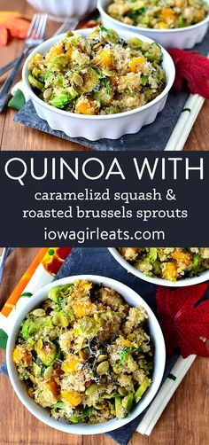 quinoa with caramelized squash and roasted brussel sprouts