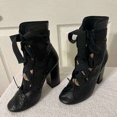 Valentino Garavani, Lace Up Front, Black Leather Ankle Boot. Good Condition, Comfortable Snug Fit, Casual Or Dress Up. Valentino Garavani Shoes, Black Leather Ankle Boots, Leather Ankle Boots, Valentino Garavani, Snug Fit, Bootie Boots, Ankle Boot, Ankle Boots, Black Leather