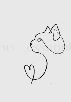 a line drawing of a cat's head with a heart in the middle, on a white background